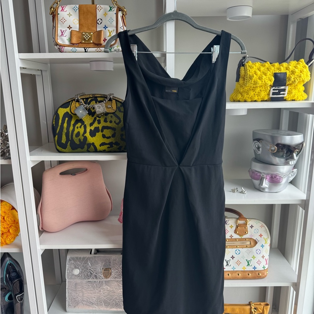 Fendi Black Sheath Midi Dress Square Neck - Picture 6 of 9